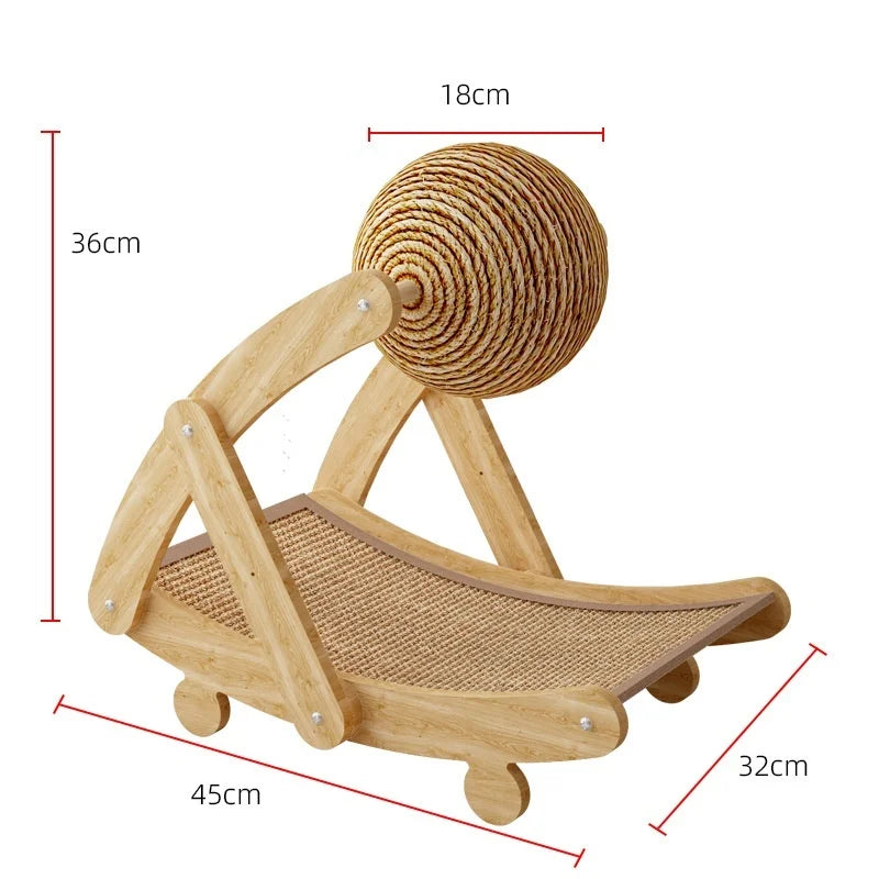 2-in-1 Cat Scratcher: Spinning Sisal Ball + Solid Wood Board – Durable and Anti-Stress Design