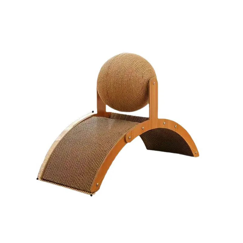 2-in-1 Cat Scratcher: Spinning Sisal Ball + Solid Wood Board – Durable and Anti-Stress Design