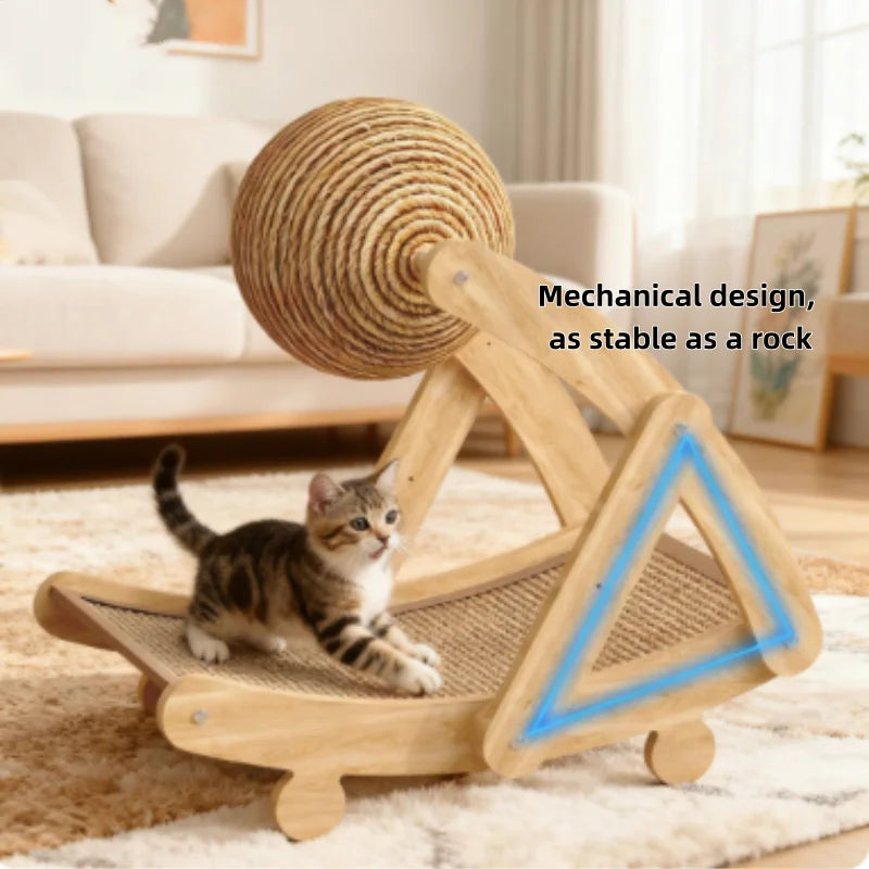 2-in-1 Cat Scratcher: Spinning Sisal Ball + Solid Wood Board – Durable and Anti-Stress Design