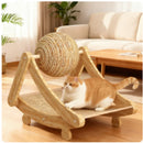 2-in-1 Cat Scratcher: Spinning Sisal Ball + Solid Wood Board – Durable and Anti-Stress Design