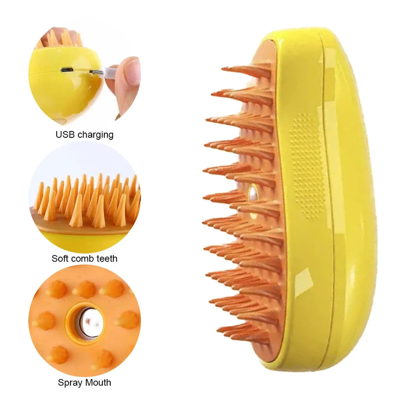 3-in-1 Steam Massaging Brush for Dogs and Cats – Spray, Floating Hair Removal, and Dry Bath