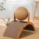 2-in-1 Cat Scratcher: Spinning Sisal Ball + Solid Wood Board – Durable and Anti-Stress Design