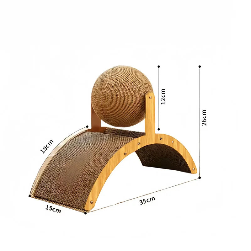 2-in-1 Cat Scratcher: Spinning Sisal Ball + Solid Wood Board – Durable and Anti-Stress Design