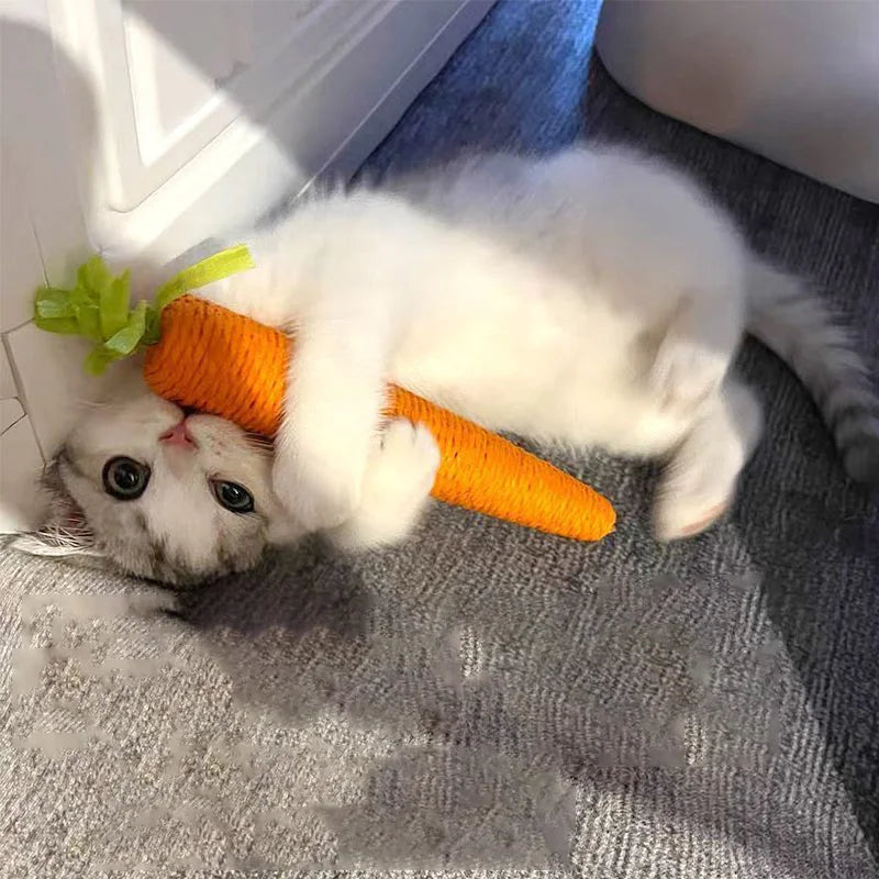 Plush Carrot Toy with Squeaker for Cats – Teething Stick, Anti-Anxiety, and Bite and Scratch Resistant