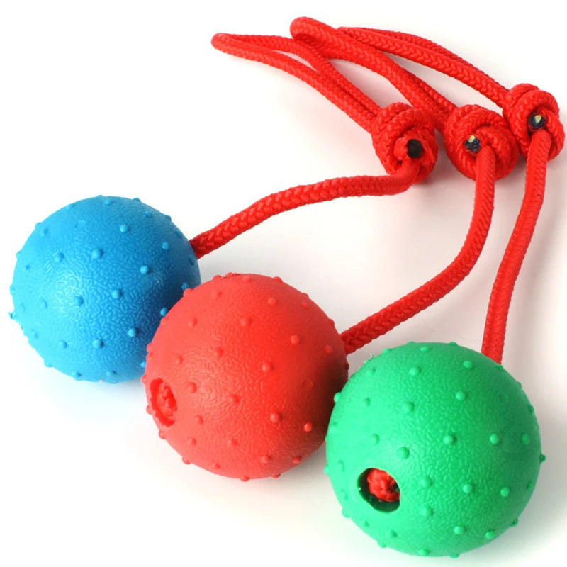 Indestructible Rubber Molar Ball with Rope for Dogs – Anti-Stress and Teeth Cleaning