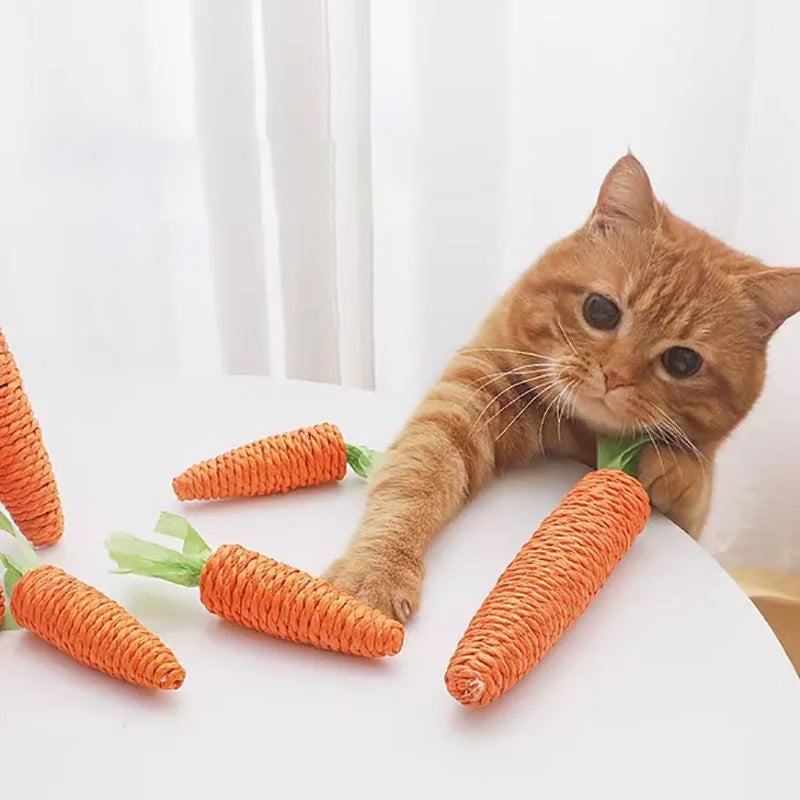 Plush Carrot Toy with Squeaker for Cats – Teething Stick, Anti-Anxiety, and Bite and Scratch Resistant