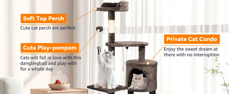 Passerscat Cat Trees Cat Climbing Frame For Indoor Cats Multi-Level With Scratching Posts Cat Tower Padded Top Perches and Condo