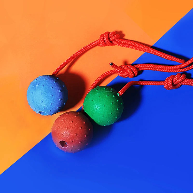 Indestructible Rubber Molar Ball with Rope for Dogs – Anti-Stress and Teeth Cleaning